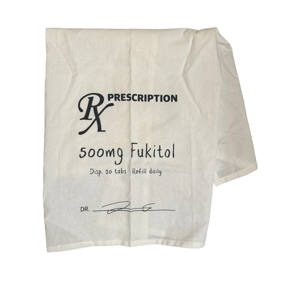 NEW! FUKITOL Rx Prescription, 500 MG Flour Sack Tea Towel White Black Funny Gag